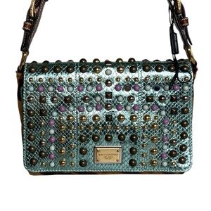 Dolce & Gabbana Shoulder Bag Studded Turquoise Snakeskin Leopard Hair-on-Hide